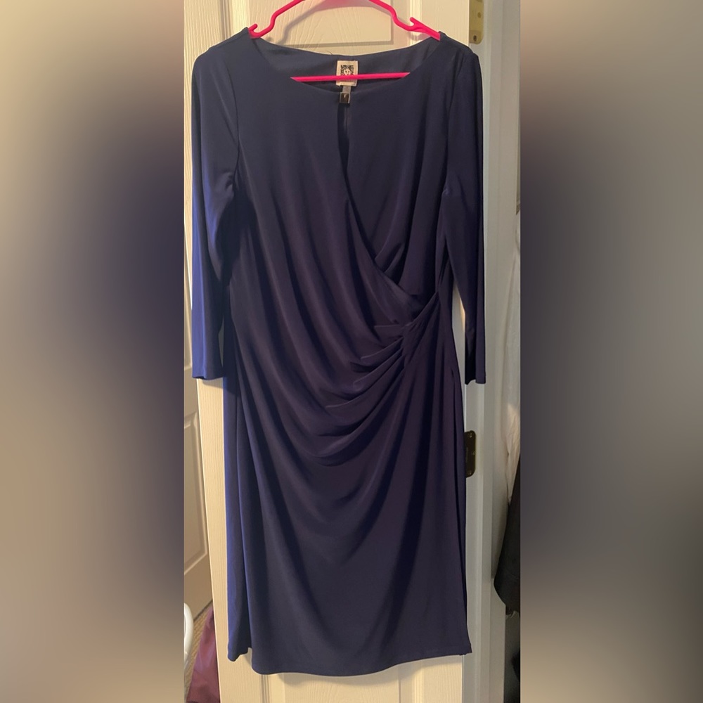 Navy Blue Faux Wrap Dress